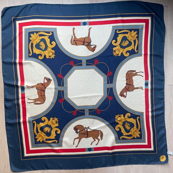 Foulard Vintage En Soie Mantero – Italie – Motif Floral Multicolore – Bandana Ou Carré